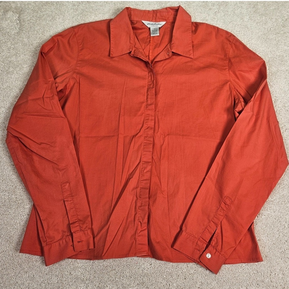 Brooks Brothers Shirt Womens Large Orange Stretch Long Sleeve Button Up Classic